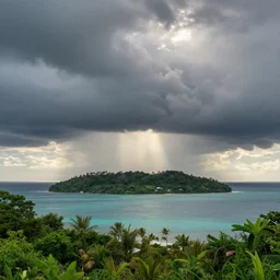 island paradise, storm clouds, god rays, max rive, 4 k, instagram, landscape, hdr