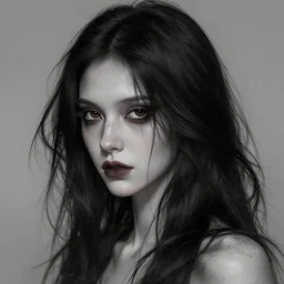 portrait painting of an androgynous witch with shoulder length flowing black hair pale skin and beautiful dark brown eyes, ultra realistic, concept art, intricate details, eerie, highly detailed, photorealistic, octane render, 8 k, unreal engine. art by artgerm and greg rutkowski and alphonse mucha