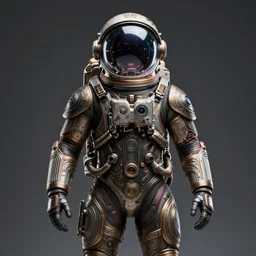 a cyberpunk astronaut, symmetrical fullbody, and the helmet is fishbowl, hyper detailed, masterpiece, ornate dark, suehiro moaruo, katsuhiro otomo, shintaro kago, cgsociety, octane render, ambient light