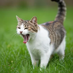 cat on field panting