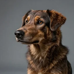 realistic studio portrait, dog human hybrid creature, 5 0 % human face, human with dog snout, in the style of annie leibovitz, vfx special effects movie creature,