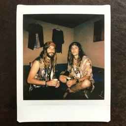 a found polaroid photo of hippie trash humpers in the backrooms