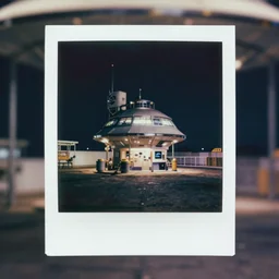 liminal polaroid of ground kontrol at night, art by tim hildebrandt, deep depth of field. highly detailed, hyper realism, hd, 4 k