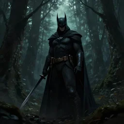 dark knight in a dark forest, trending on artstation, digital art