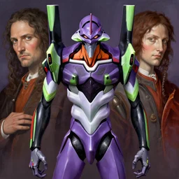 The Third Impact as depicted in a masterpiece digital painting by Michelangelo and Leonardo Da Vinci, biomechanical,  realistic anatomy, centered and symmetrical, artstation, Neon Genesis Evangelion, HD, 4k wallpaper, purple and white and green and red color scheme