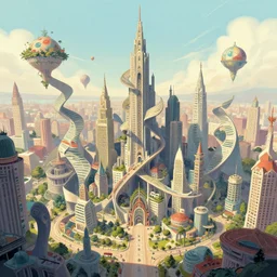 nonsensical whimsical beautiful magical city structures, mind bending buildings, moebius, dan mumford, fantasy magic city, digital illustration