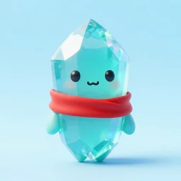 simple, cute, cyan crystal character wearing a red cloth strip, 4K HD