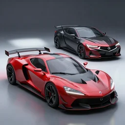 a sports car based on nissan, acura and chevy sports car body styles, nissan sports cars, chevy sports cars, acura sports cars, red and black paint, trending on artstation, unreal engine, studio lighting, sport car concept, by jotaautomotive and khyzyl saleem