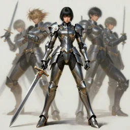 full body girl metal armor holding a gunsword dynamic poses painting beautifull face no _ blur byby gaston bussiere, greg rutkowski, yoji shinkawa, tsutomu nihei, tim hildebrandt, sharp, details, hyper detailed, hd, 8 k
