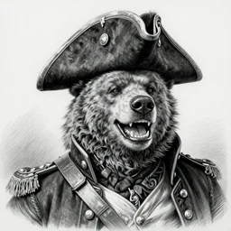 dashing charming grinning charismatic bear beast-man rogue, wearing captain's tricorne hat, naval background, amazing, lifelike award winning pencil illustration trending on art station artgerm Greg rutkowski cinematic
