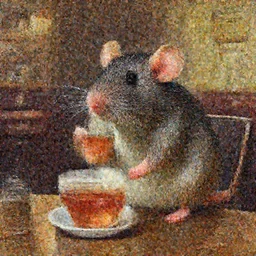 a digital painting of a rat drinking tea at a pub, masterpiece, 4k wallpaper, beautiful, gorgeous, intricate brush strokes, by Greg Rutkowski, Thomas Kinkade