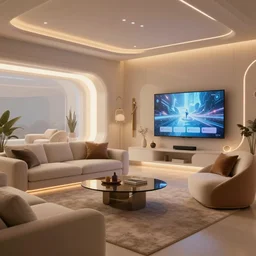 extremely cosy futuristic living room