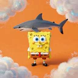 post - minimalism portrait of spongebob, bird's eye view, hunter shark constructing, iridescent clouds, vibrant orange color scheme, highly detailed, in the style of romanticism, cinematic, artstation, moebius, greg rutkowski