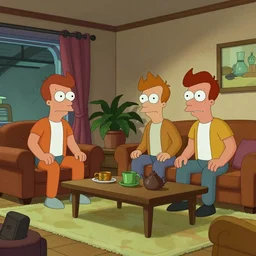 the interior of a German living room. The mood is warm and friendly. Futurama style. highly detailed, digital painting, artstation, concept art, sharp focus, illustration, art by Josh kirby and John romita jr and moebius