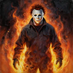 a painting of michael myers on fire