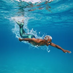 Morgan Freeman swimming at a mermaid