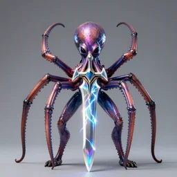 Gigachad sigma Octopus Spider hybrid with holographic luxurious lightning sword, standing triumphant and proud, award winning photo, by Peter Mohrbacher
