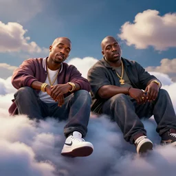 tupac shakur and biggie smalls chilling out in heaven, trending on artstation, 8 k, octane render, detailed lighting, high quality render, aesthetic, unreal engine