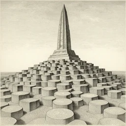 etching of a tesselated pavement on the sky over a national monument, artwork by james ensor