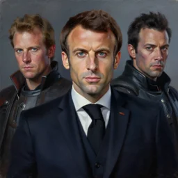 painting portrait of Emmanuel Macron dressed as Arcann and as Thexan in Star Wars, sharp focus, waist up, trending on ArtStation, masterpiece, by Greg Rutkowski, by Ross Tran, by Fenghua Zhong, octane, clear eyes, soft render, clear facial features, oil on canvas, moody lighting, cinematic, professional environment concept art