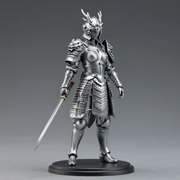 80mm, resin detailed model figure of a female wearing a silver dragon armor without helmet