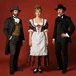 Solomon Joseph Solomon and Richard Schmid and Jeremy Lipking victorian genre painting full length portrait painting of a young beautiful woman traditional german french Brigitte Bardot barmaid in fantasy costume, red background