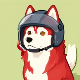 red husky in helmet, cartoon style