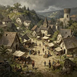 concept art, a beautiful highly detailed display of a fantasy small medieval open exterior market of a small town, poor, small, realistic shaded lighting poster by ilya kuvshinov, magali villeneuve, artgerm, jeremy lipkin and michael garmash and rob rey