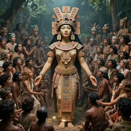 symmetry!! a beautiful mayan goddess worshipped by a crowd of people, surreal, dreamlike, lucid dream, very detailed, perfect lighting, perfect composition, 4 k, artgerm, derek zabrocki, greg rutkowski