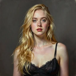ultra realistic medium shot portrait painting of elle fanning in prey, art by frank frazetta and j. c. leyendecker, 4 k, ultra realistic, highly detailed, epic lighting