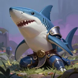 anthropomorphic shark knight fallen, fantasy, digital painting, dramatic lighting, vibrant setting, realistic shading, unreal engine 5, concept art, ultra detailed, trending artstation