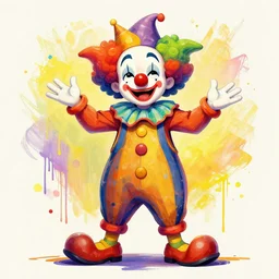 a cheerful clown, vibrant colors, drip painting, 8 k