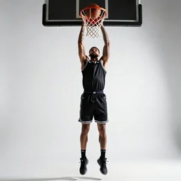 tattooed basketball player dunking pose, cinematic studio photo, full body, standing, isolated on a pure white background, centered, whole figure in frame, sharp focus, studio lighting