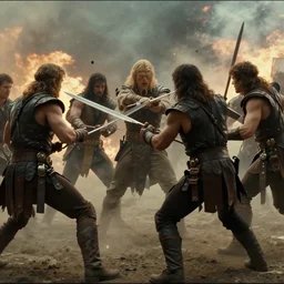 epic battle screen of hero, film still from the movie'3 0 0'( 2 0 0 6 )
