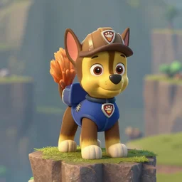 paw patrol dog, as nendoroid on the edge of a cliff in the croods movie style, anime, disney, pixar, 8 k, hd, dof, kodak film, volumetric lighting, subsurface scattering, photorealistic, octane render, details, xgen fur
