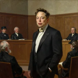 oil painting of elon musk on trial in the court of chancery by benjamin ferrers, oil on canvas, circa 1 7 9 5, highly detailed