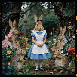 kodak portra 5 0 0, wetplate, muted colours, 2 0 0 mm lens, 1 9 3 0 s award winning vivid colour portrait deep insight inside a very surreal alice and crazy rabbit in wonderland garden szene by saul leiter, insanely detailed, insanely intricate, depth of field, motion blur, no people