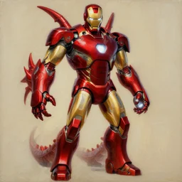a skeych of a iron man suit blood red in color with based off of a dragons body, comic iron man, evil, iron man, robot, marvel, oil painting, gta 5 cover art, by artgem