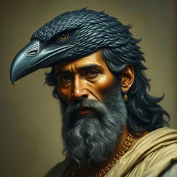detailed potrait of pretty 8 0's srilankan men as with crow head as greek god in baroque style, painting by james jean, craig mullins, j. c. leyendecker, lights, art by ernst haeckel,