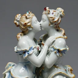A close up photo of porcelain composition of baroque figurines kissing, Tamron SP 90mm F/2.8 Di VC USD Macro