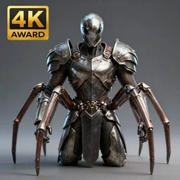 warrior with metal spider themed armour, highly detailed, 4 k, hdr, award - winning, octane render, artstation