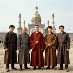 a wide full shot, russian and japanese mix 1 9 8 0 s historical fantasy of a photograph taken of the guardian priest'historical domains, photographic portrait, high - key lighting, warm lighting, overcast flat midday sunlight, 1 9 8 2 life magazine photograph, photojournalism from the new york times. - 9
