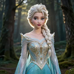 Beautiful elsa, Looks like Christina Ricci, In the woods, Dramatic, Edge, Good, Infused, Backlight, De-Noise, VFX, insanely detailed and intricate, hypermaximalist, elegant, ornate, hyper realistic, super detailed, by Anthony Van Dyck, by Ivan Shishkin, by John Constable