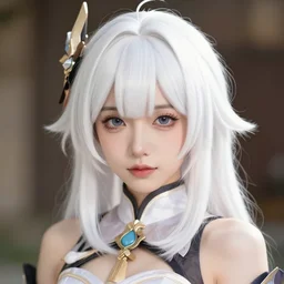 Portrait of a japanese princess young lady, with white hair and bangs!!!! beauty artwork by Ilya Kuvshinov, white hair, ayaka genshin impact, ayaka, ayaka game genshin impact, ayaka