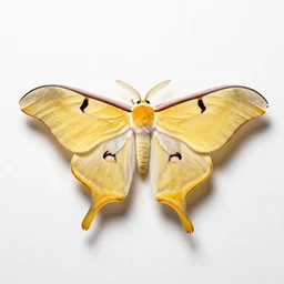 golden luna moth, professional studio photo, full body, isolated on a pure white background, centered, entire subject in frame, sharp focus, soft studio lighting