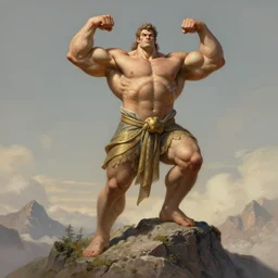 ultra realistic illustration, a very tall and muscular gigachad flexing on top of a mountain, intricate, elegant, highly detailed, digital painting, artstation, concept art, smooth, sharp focus, illustration, art by artgerm and greg rutkowski and alphonse mucha