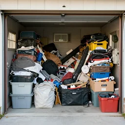 garage filled with stuff by hoarder