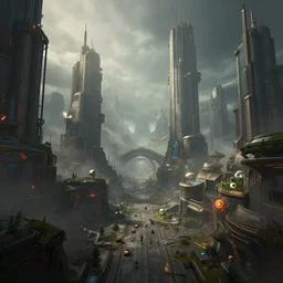 photorealistic wide angle view of piltover underground cyberpunk city, league of legends arcane, highly detailed, digital matte painting, artstation, misty, dramatic lighting, octane render, artstation, 8 k, by federico pelat and liam wong and florian pasquier