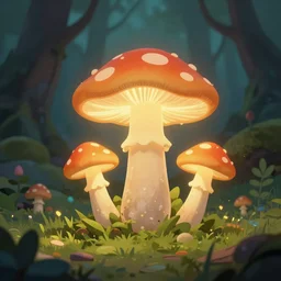 fantasy forest, glowing mushrooms, digital art