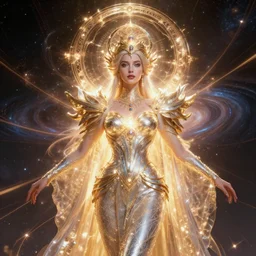 portrait of the powerful empress of the solar system in the style of anna dittmann and in the style of gerald brom. glowing, ornate and intricate, stunning, dynamic lighting, ultrafine and hyperdetailed.